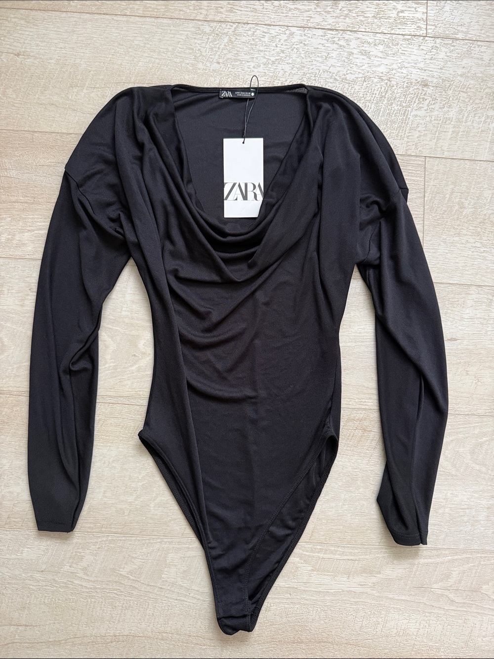 ZARA Black Cowl Neck Long-Sleeve Bodysuit